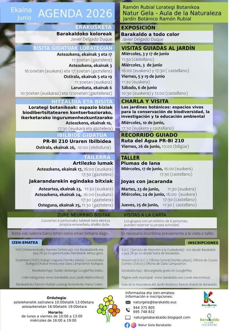 Cartel de las actividades de Natur Gela en Barakaldo durante el mes de junio