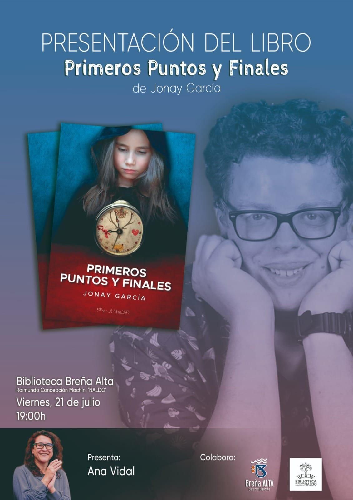 Cartel de presentación del libro ‘Primeros puntos y finales’ en la Biblioteca Municipal de Breña Alta.