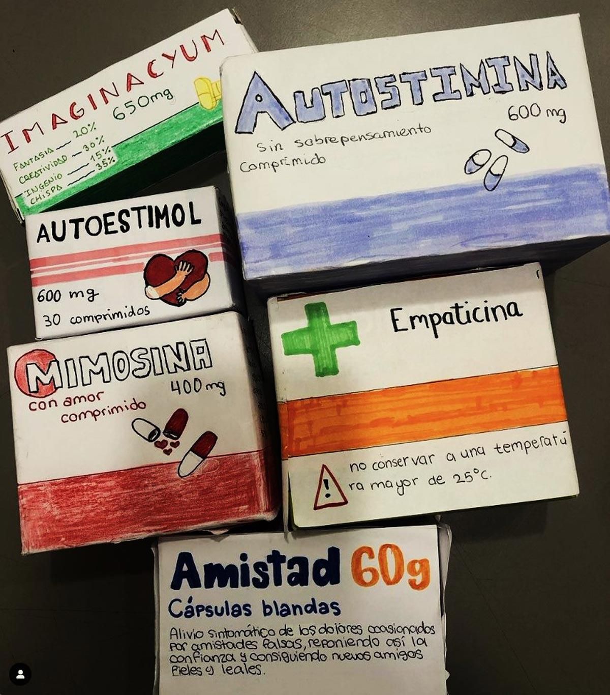 Algunas de las medicinas creadas por los alumnos de primero, tercero y cuarto de la ESO.