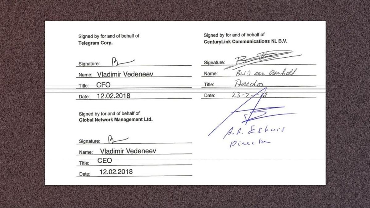 Documento obtenido por IStories que muestra a Vedeneev firmando como CEO de GNM y jefe de Tecnología de Telegram