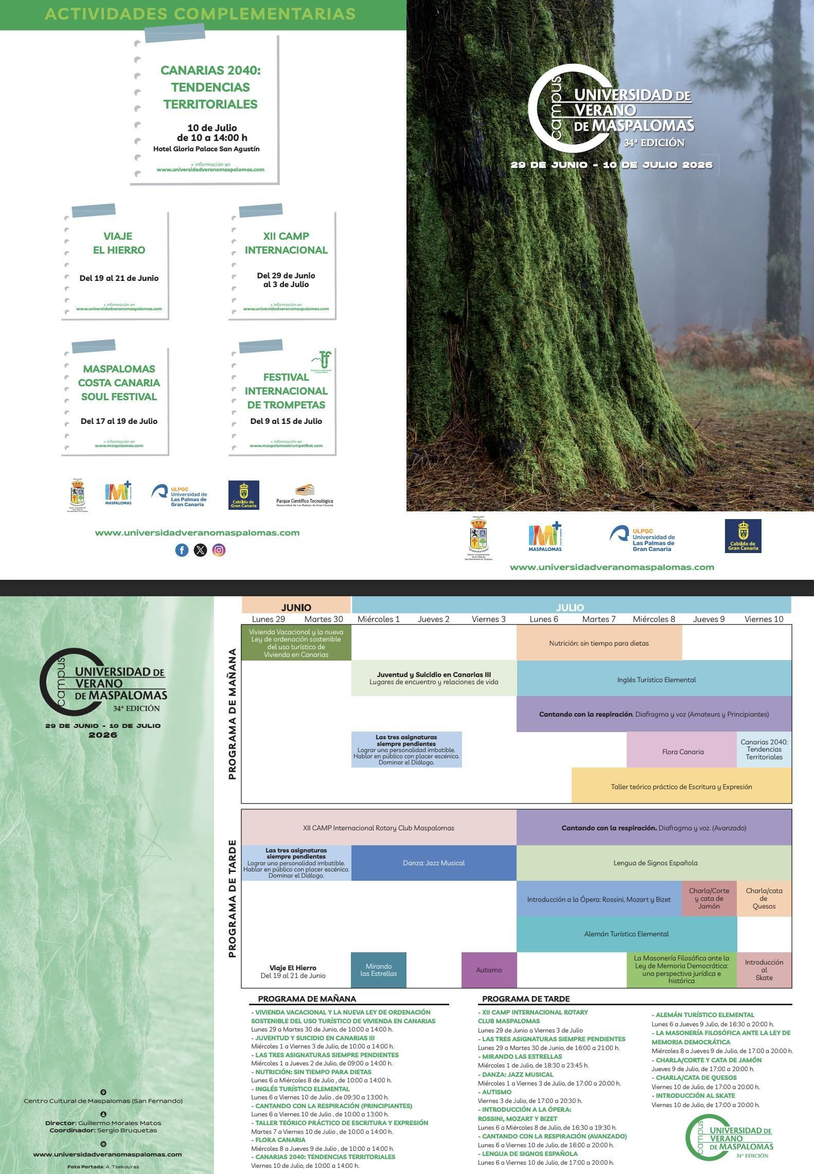 Programa formativo de la XXXIV edición de la Universidad de Verano de Maspalomas.