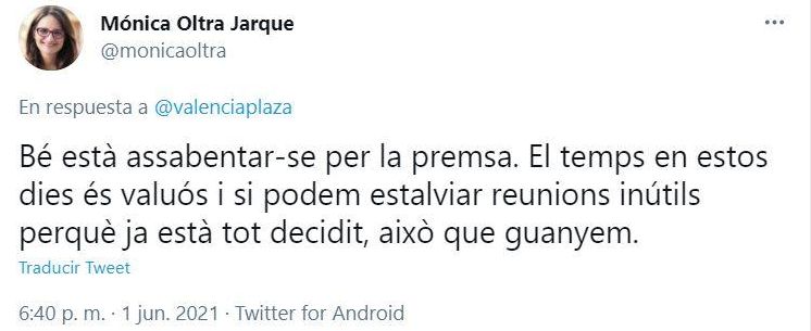 La publicación de Oltra en redes sociales.