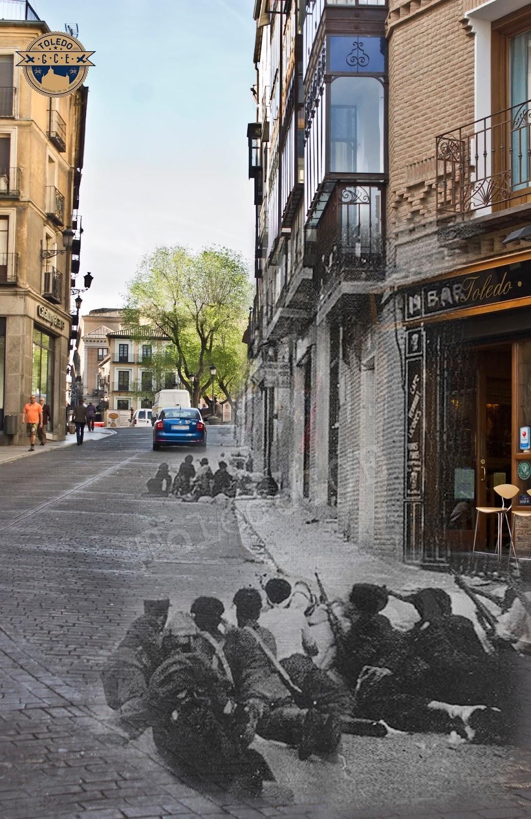 Calle de Armas nº 15 (Toledo), justo en el lugar donde fueron disparados los hermanos Félix y Julián Moraleda y donde muchos años después se movió el bar Toledo, cuyo propietario original era Félix Moraleda. Hay que leer el libro para entenderlo