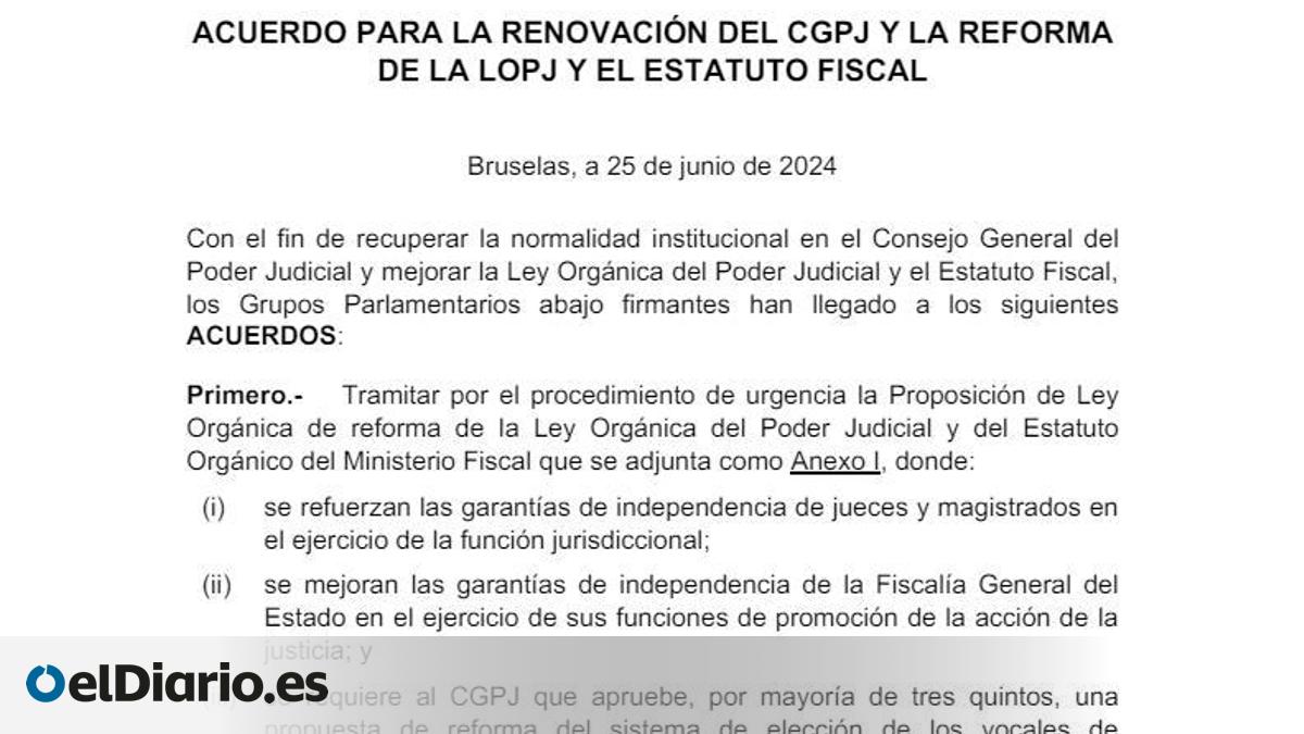 DOCUMENTO | Acuerdo entre PSOE y PP para la renovación del CGPJ y la ...