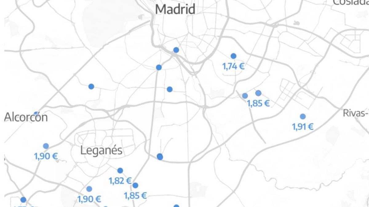 Cuánto cuesta llenar el depósito en las gasolineras de la Comunidad de Madrid: de 1,74 € por litro en Vallecas a 2,24 € en su Ensanche