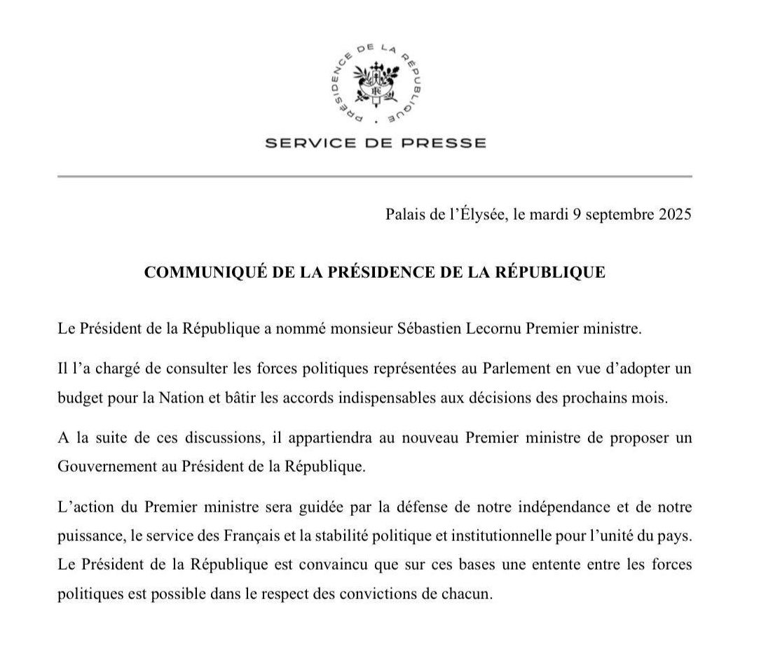 El comunicado difundido por la Presidencia francesa