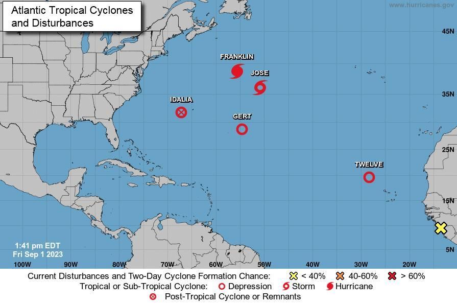 Perturbaciones activas en el Atlántico este viernes, según mapa del CNH