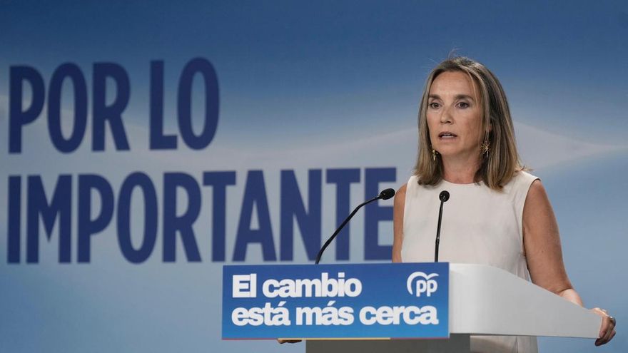 La vicesecretaria de Regeneración Institucional del PP, Cuca Gamarra, en rueda de prensa en la sede del partido en Génova