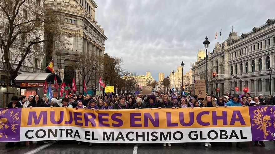 La cabecera de la manifestación abolicionista de la tarde de este sábado en Madrid