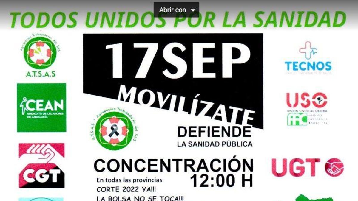 Cartel de la movilizaciones organizadas por la Agrupación de Trabajadores del Servicio Andaluz de Salud (Atsas)