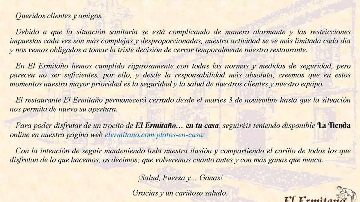 Comunicado de 'El Ermitaño'.