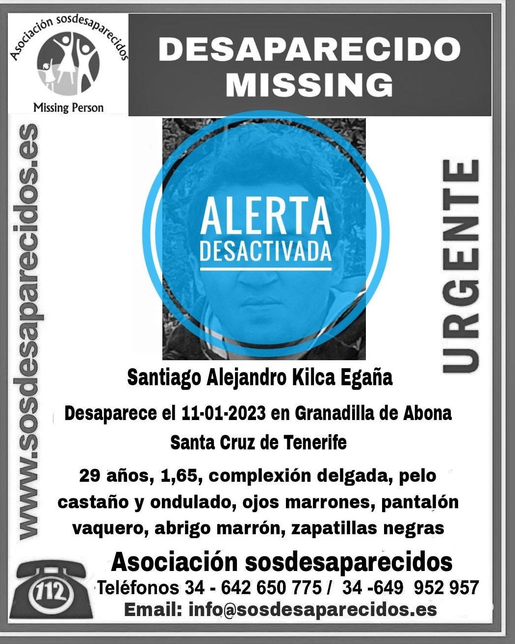 Desactivada la búsqueda de Santiago Alejandro