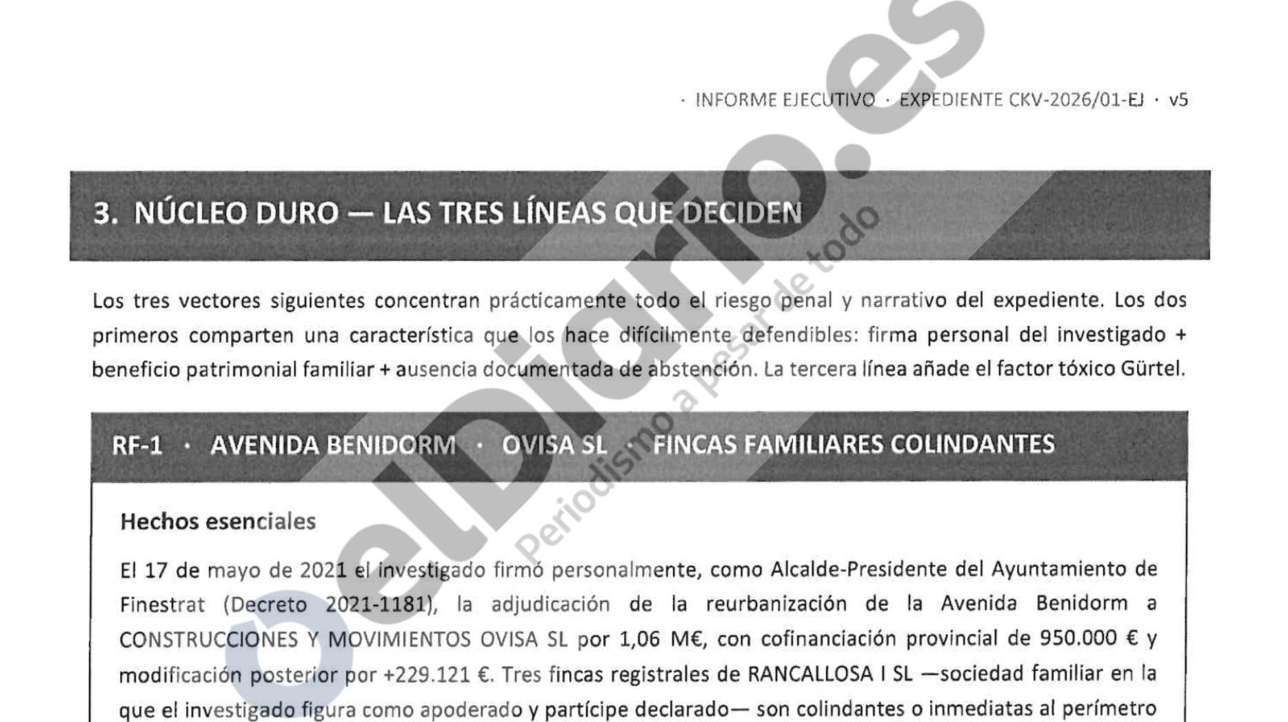 Fragment del dossier intern sobre Juan Francisco Pérez Llorca.