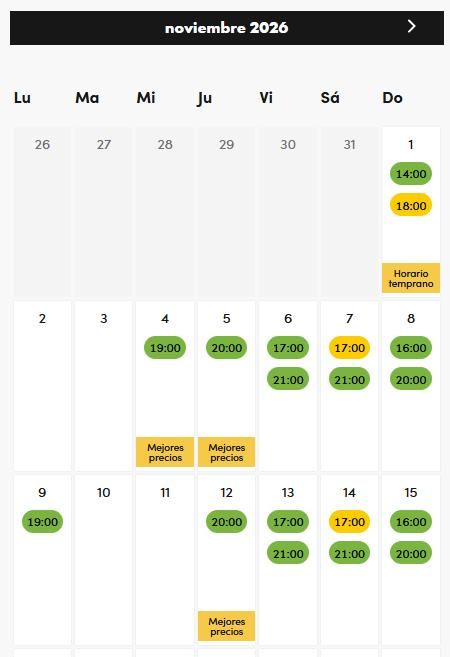 Captura del calendario de noviembre de 'El rey león' con el que se accede a la venta de entradas