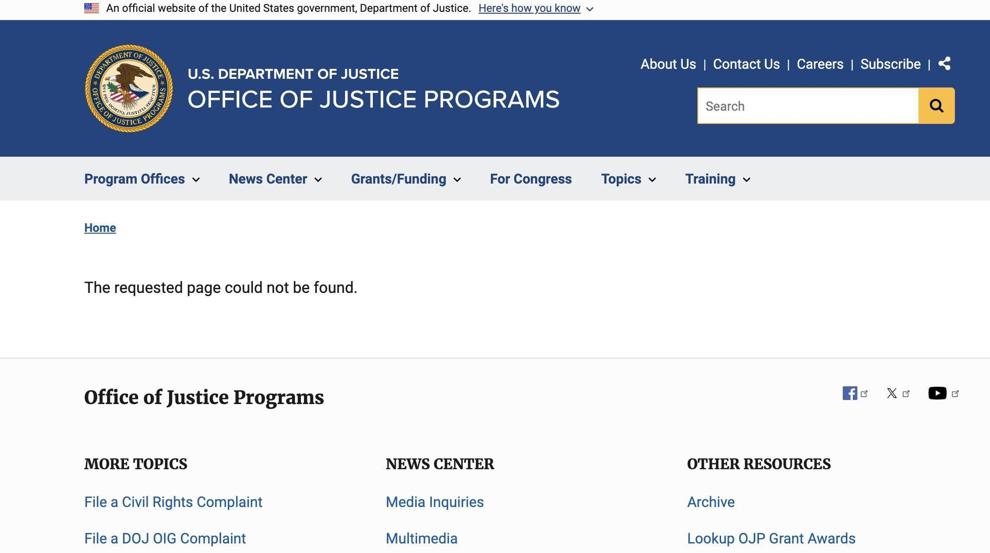 Pantallazo de la url donde antes estaba alojado un informe sobre la violencia de la extrema derecha en EEUU.