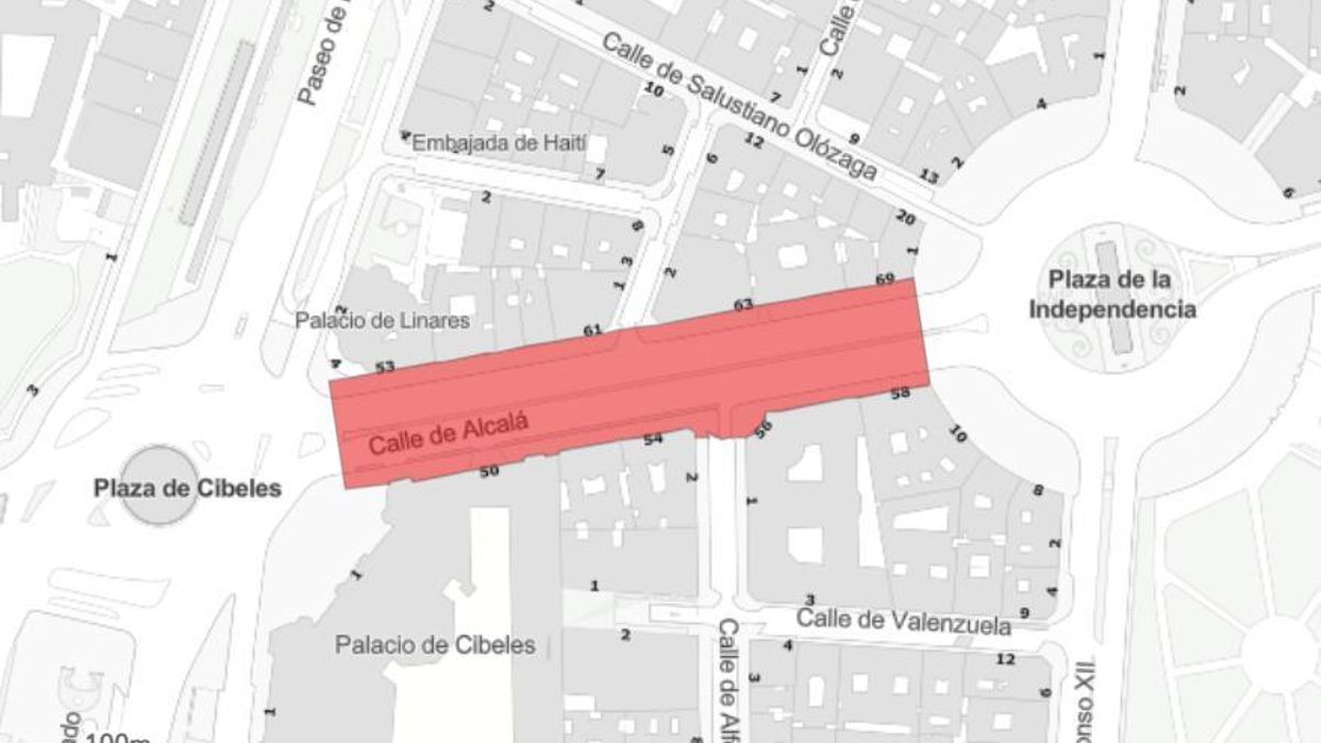 Tramo de la calle Alcalá ocupado por el evento de este martes