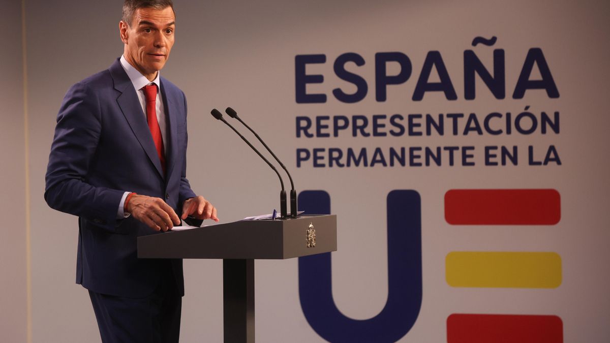 Pedro Sánchez en su comparecencia en Bruselas.