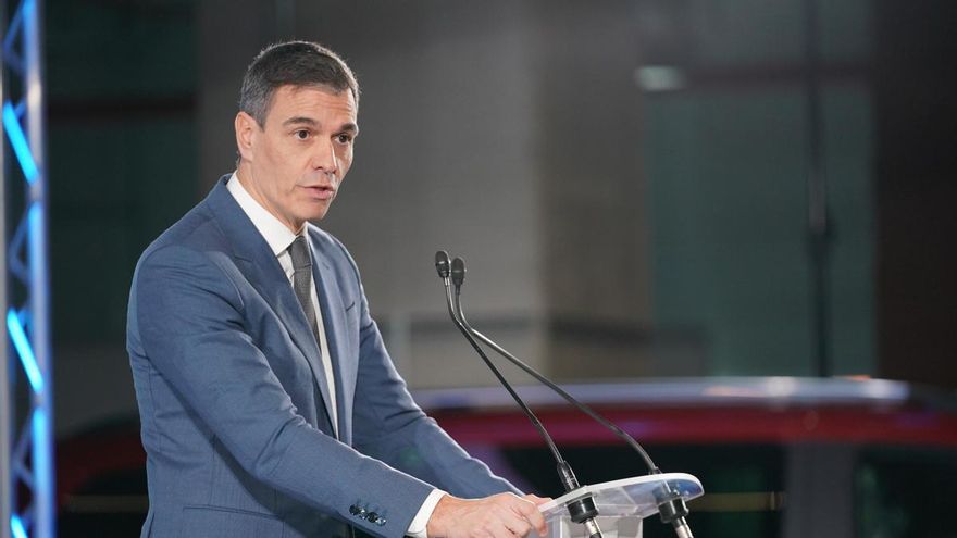 El presidente del Gobierno, Pedro Sánchez, interviene durante su visita a la planta de Mercedes Vitoria, a 25 de marzo de 2024