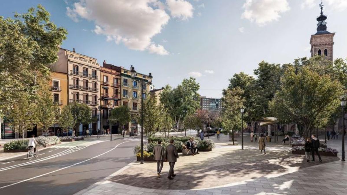 Imagen por ordenador de cómo quedará la plaza de San Miguel de Zaragoza cuando concluyan las obras de reforma.