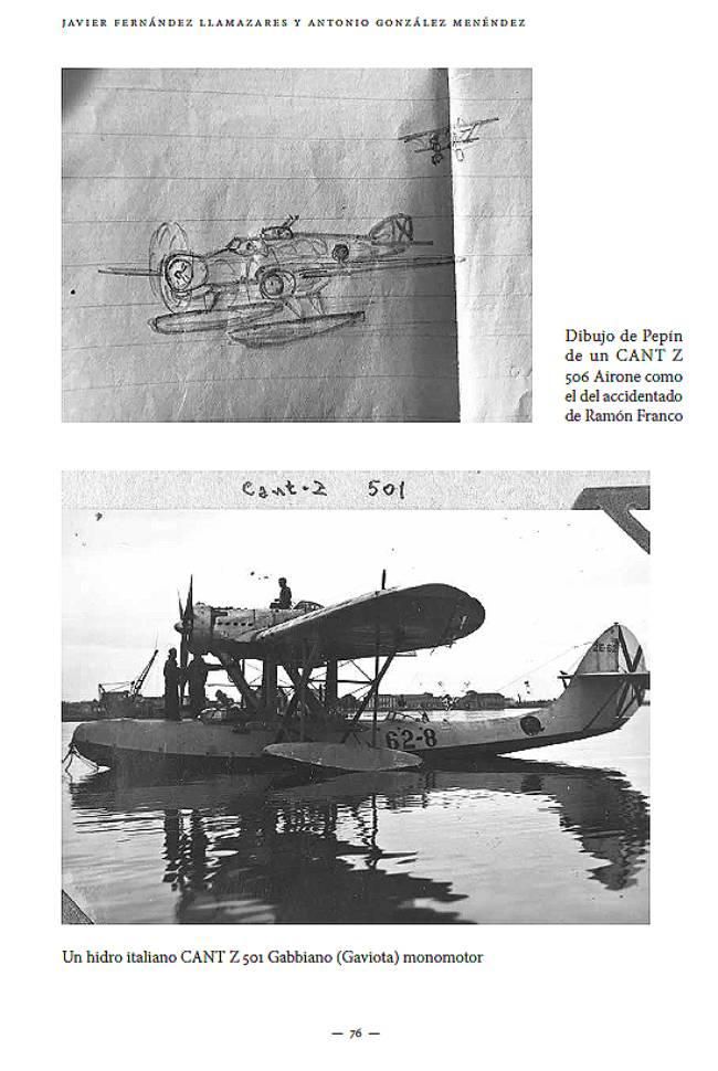 Página del libro 'Vulcano en Guerra' con dos hidroaviones italianos del bando 'nacional'
