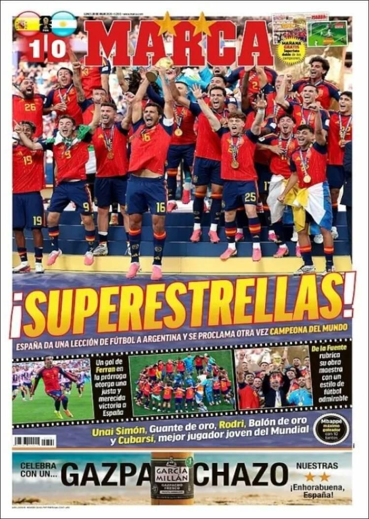 Las lágrimas de Messi y el título de España, en las tapas de los diarios del mundo
