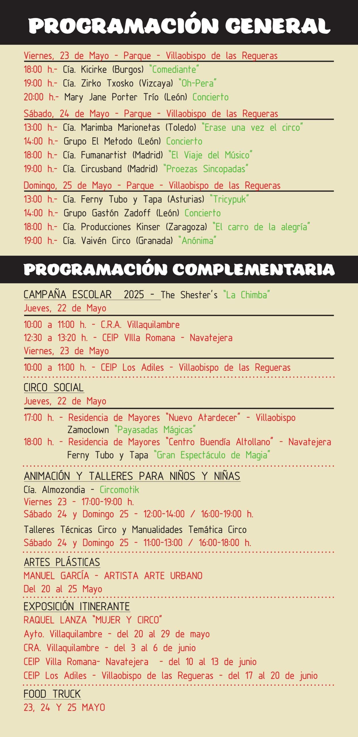 Programación del Festival Internacional de Circo de Villaquilambre.