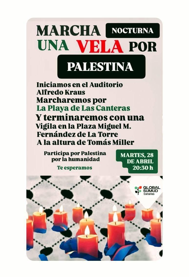 Cartel de la marcha nocturna 'Una vela por Palestina'.
