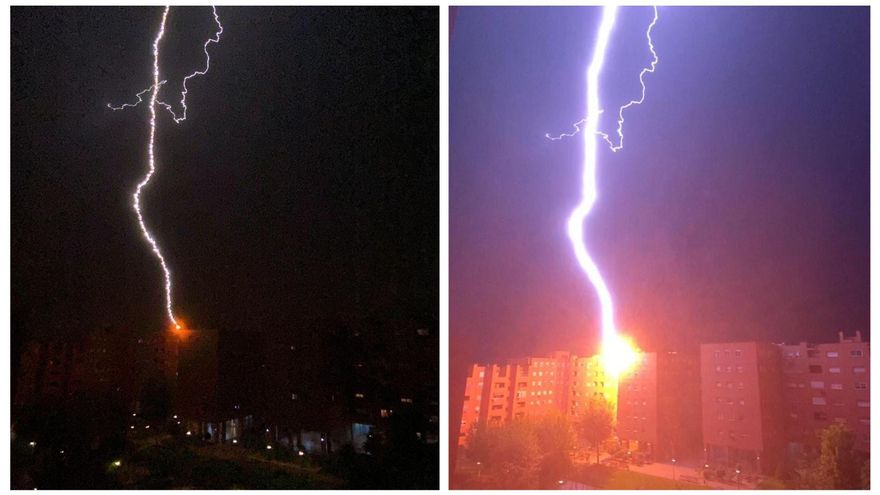 El rayo que agujereó un edificio de Vicálvaro e iluminó las redes: "¡Las mejores tormentas tropicales ya se pueden encontrar en Madrid!"