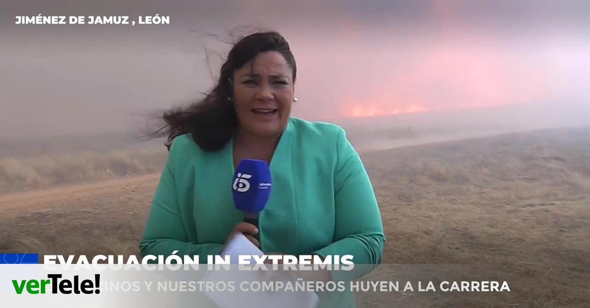 Un equipo de  Informativos Telecinco  huye de las llamas en un incendio en León:  ¡Vámonos, que viene! 