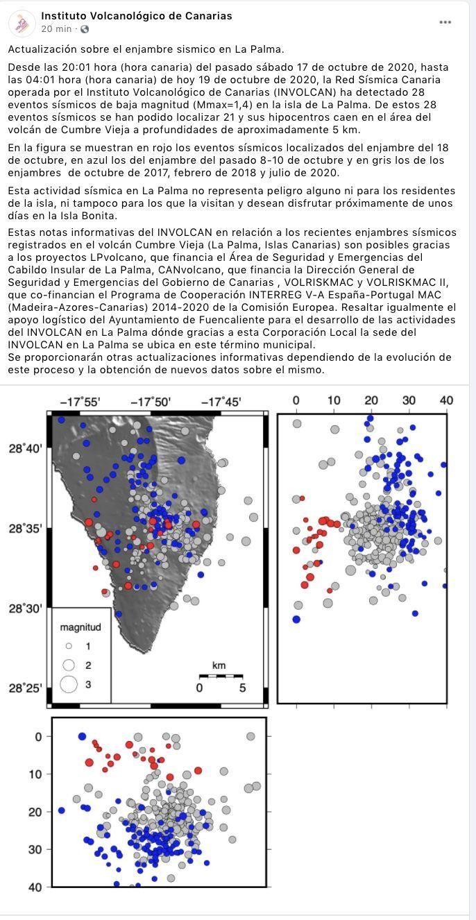 Actualización sobre el enjambre sismico en La Palma.