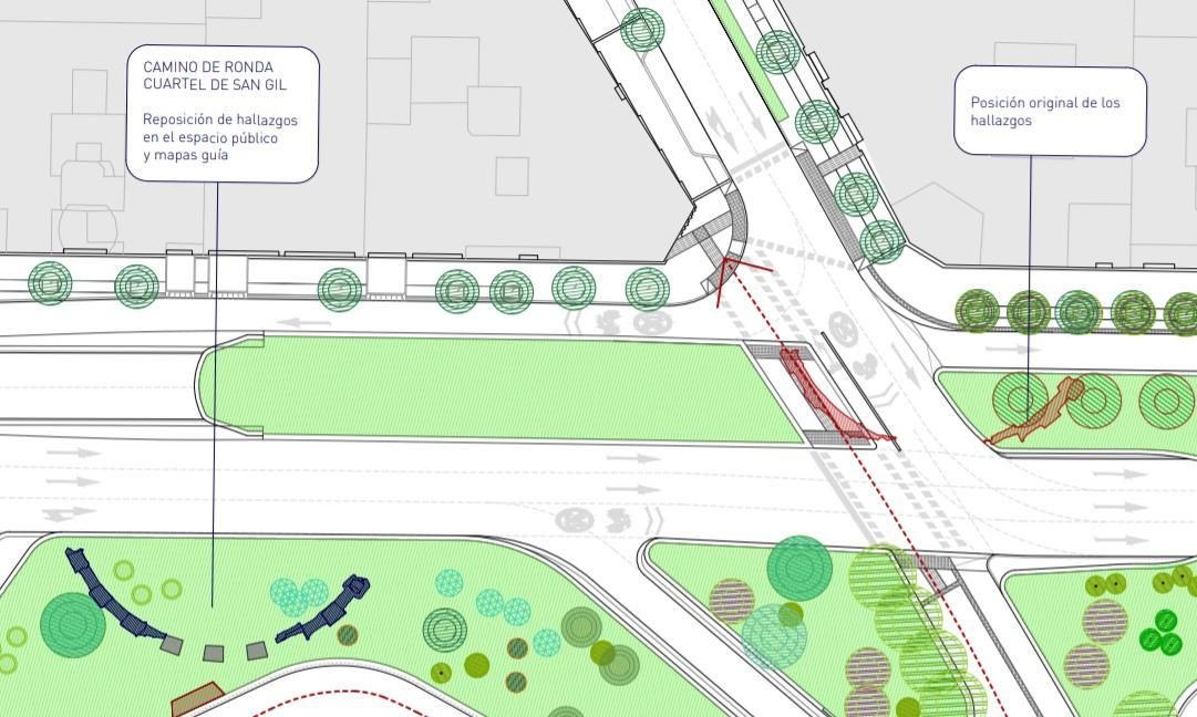 Ubicación de los restos del Cuartel de San Gil respecto a su hallazgo original
