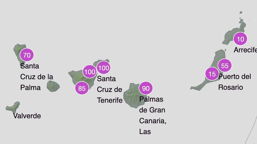 Probabilidad de lluvia en la mañana del próximo viernes 17 de marzo en Canarias