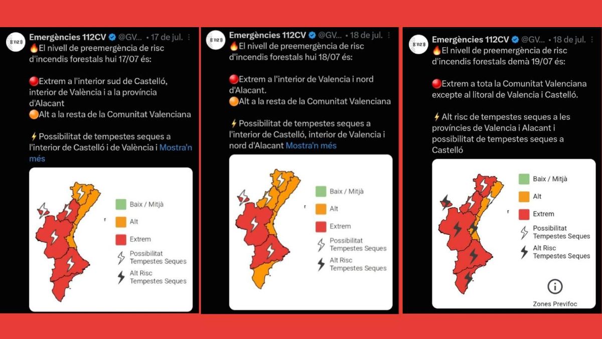 Previsions de preemergència per risc extrem d'incendis els dies 17, 18 i 19 de juliol.