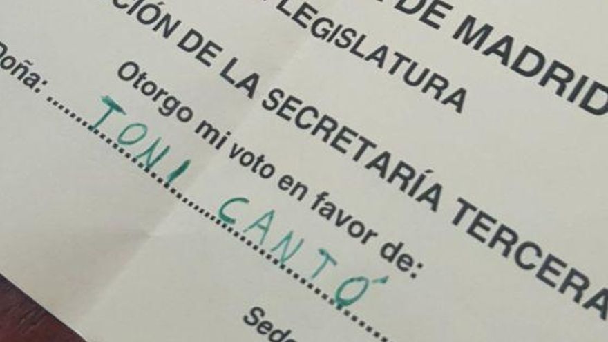 Captura del voto a Cantó en la Asamblea de Madrid