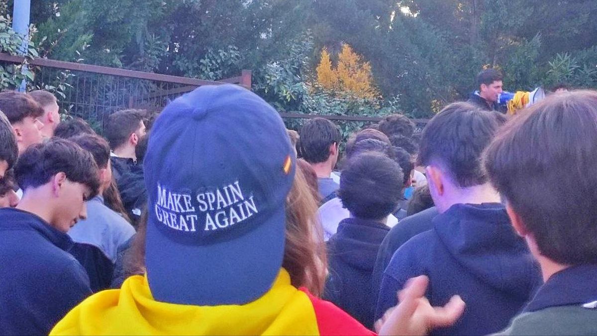 Vito Quiles se dirige megáfono en mano a su audiencia