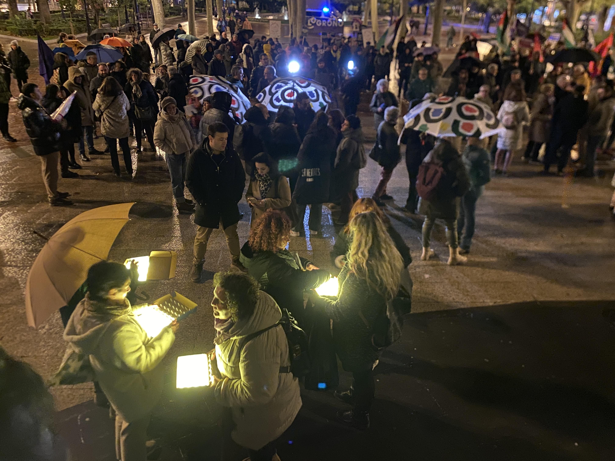 La lluvia no calla el grito feminista contra la violencia de género en Logroño