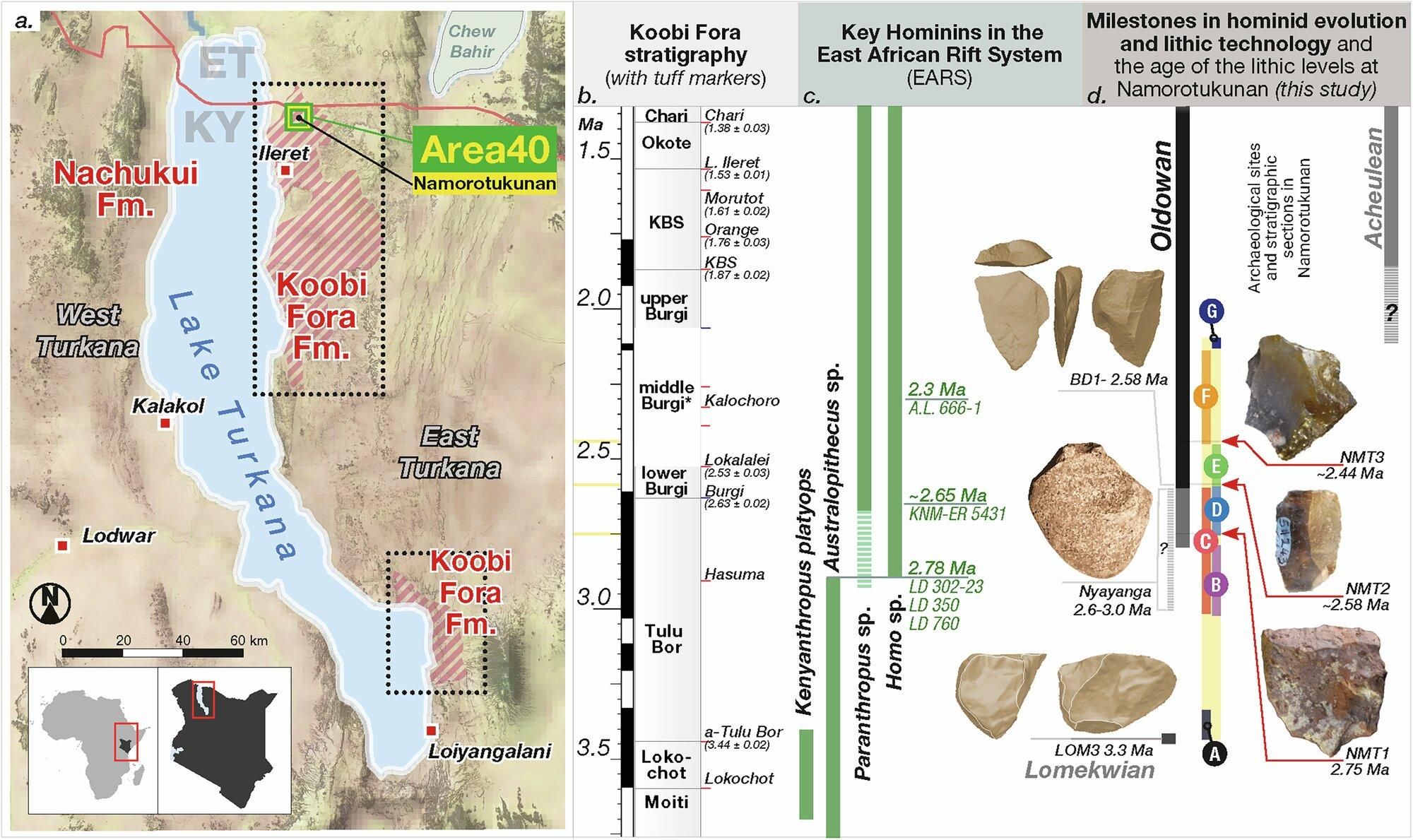 Mapa de la cuenca del Turkana con el yacimiento arqueológico de Namorotukunan