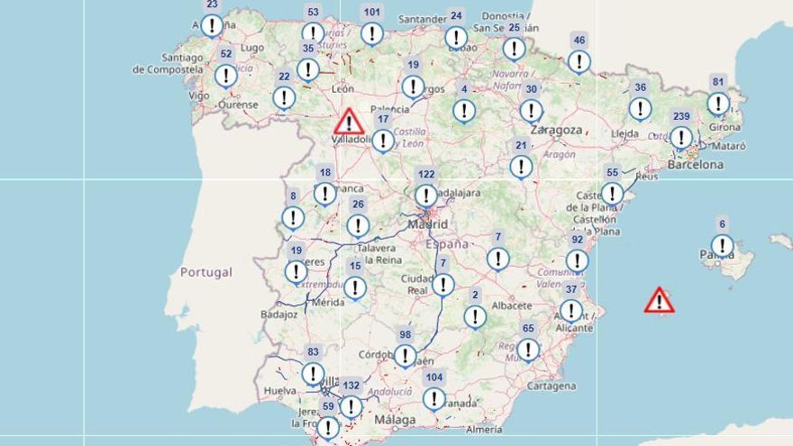 MAPA | Qué carreteras están afectadas por la borrasca Leonardo: consulta el mapa de la DGT en directo