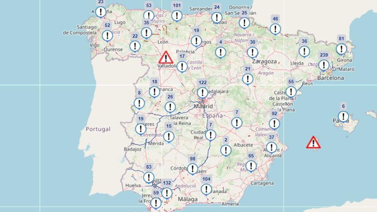 MAPA | Qué carreteras están afectadas por la borrasca Leonardo: consulta el mapa de la DGT en directo