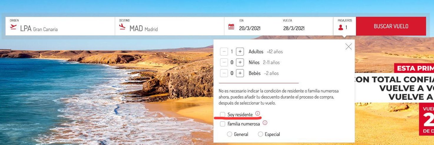 Inicio de compra de un billete de avión