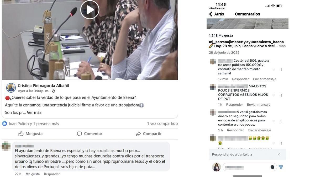 Insultos vertidos contra la alcaldesa de Baena en julio de 2025.