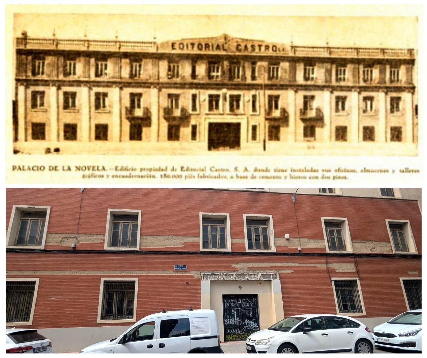 El antes y el después: en la imagen superior, el Palacio de la Novela; debajo, una fotografía actual del edificio tomada este verano