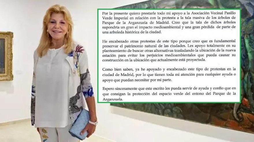 La baronesa Thyssen abraza a los árboles en peligro por la línea 11 de Metro de Madrid y al 'No a la tala'