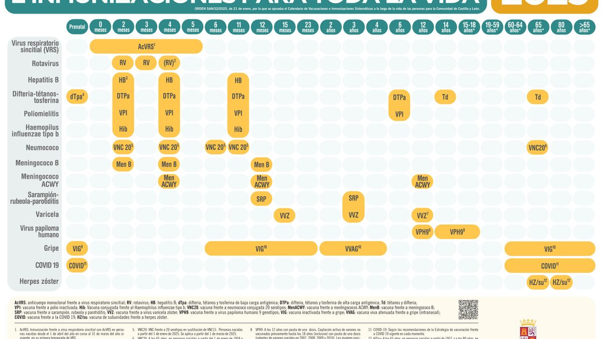 Calendario vacunal de Castilla y León.