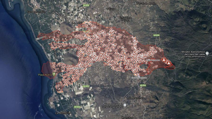Las coladas arrasan casi 900 hectáreas y destruyen hasta 2.122 edificaciones en 33 días de erupción volcánica en La Palma