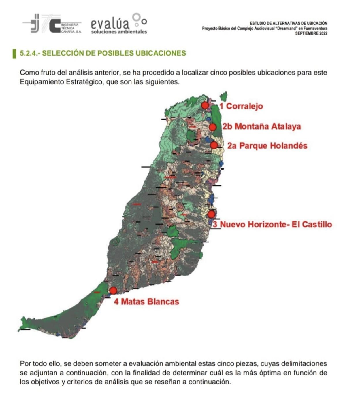 Las ubicaciones que estudian para construir Dreamland en Fuerteventura. (PSOE de Fuerteventura)