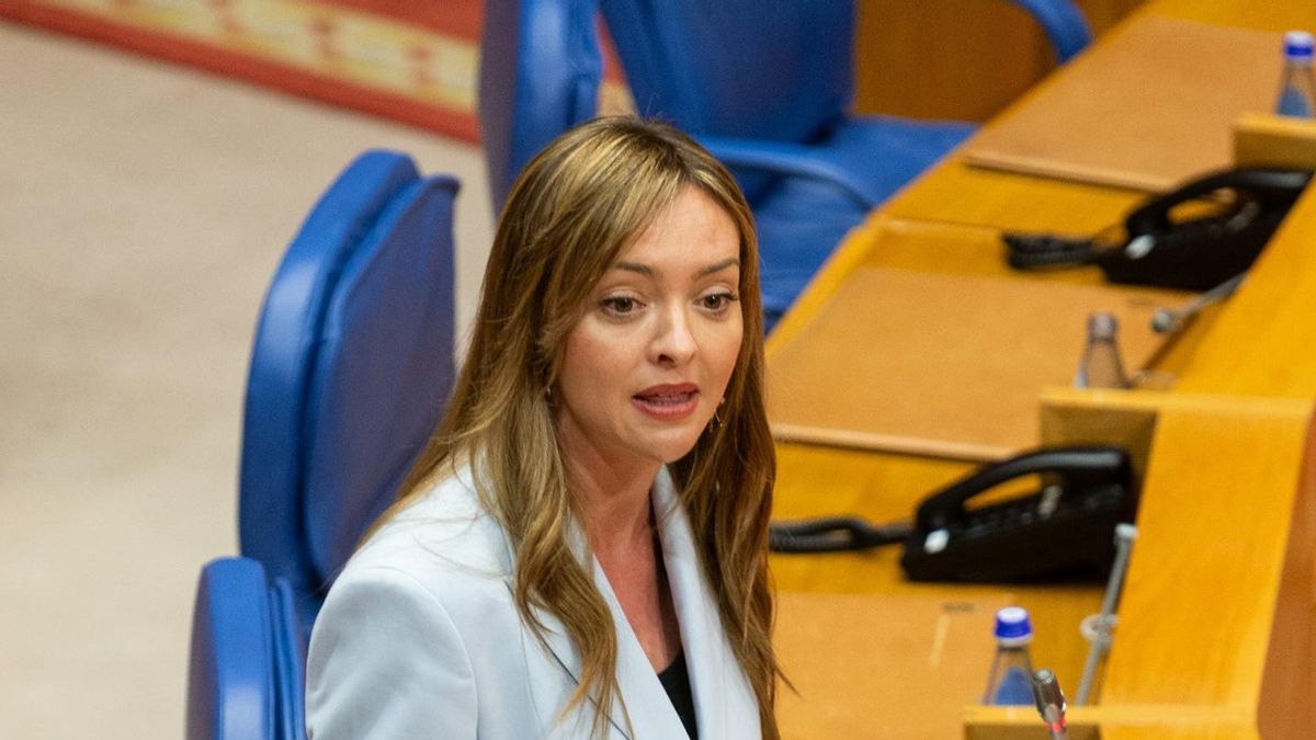 La conselleira de Política Social e Igualdade, Fabiola García, responde a una pregunta en el Pleno del Parlamento de Galicia.