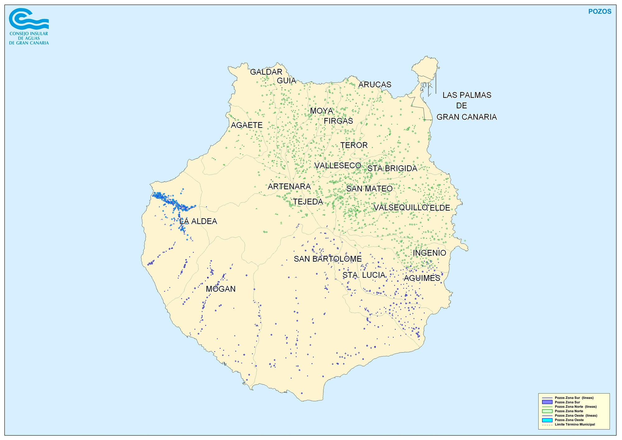 Mapa de pozos de la isla de Gran Canaria elaborado por el Consejo Insular de Aguas.