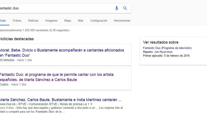 Resultados de la búsqueda 'Fantastic Duo' en Google