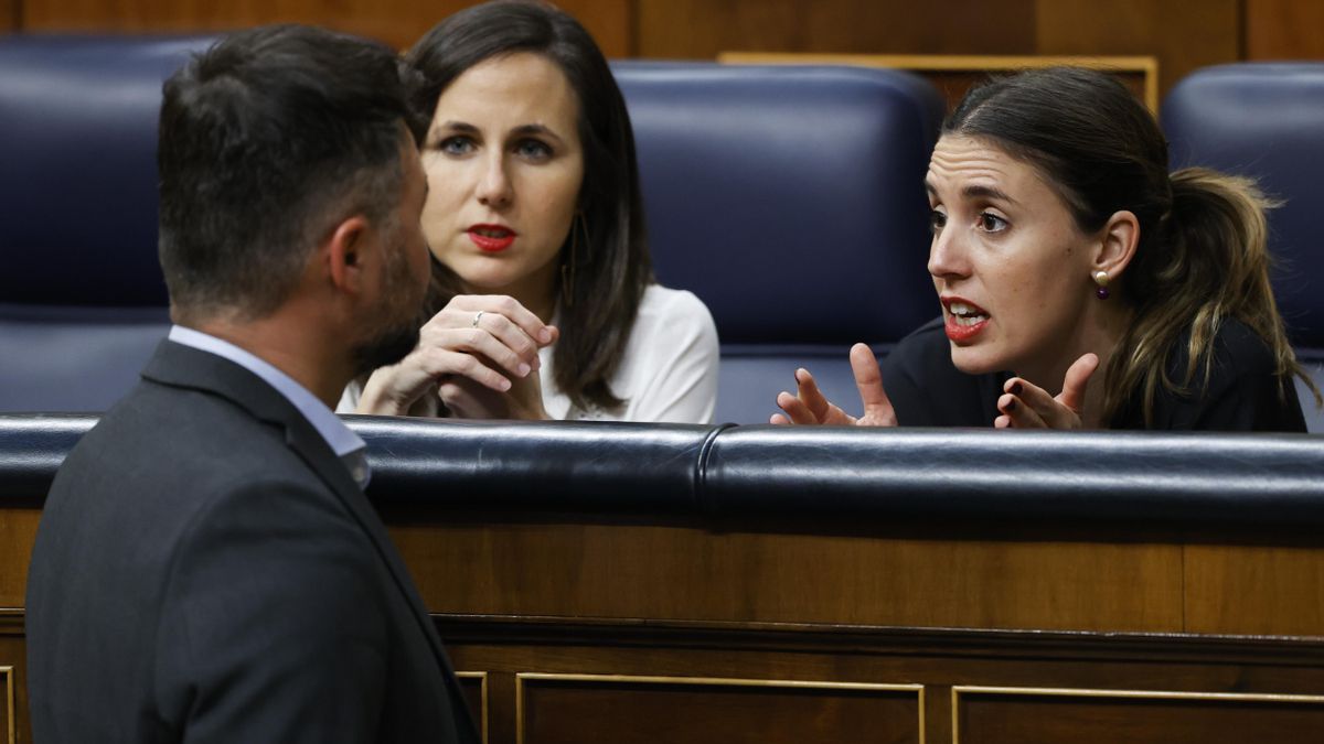 Ione Belarra, Irene Montero y Gabriel Rufián, en el Congreso, en una imagen de archivo.